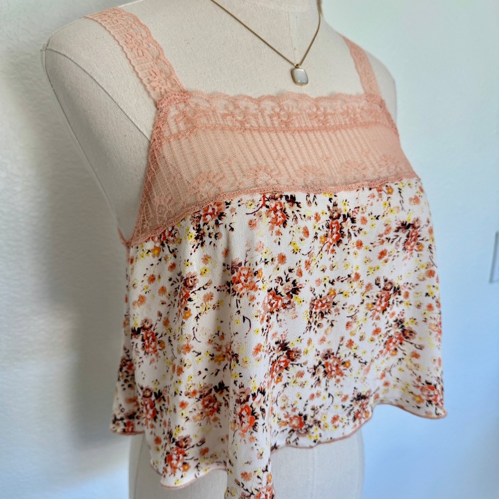 🍑 FREE PEOPLE Peach Floral Lace Sleep Lounge Reversible Cami Tank Top - Picture 7 of 16